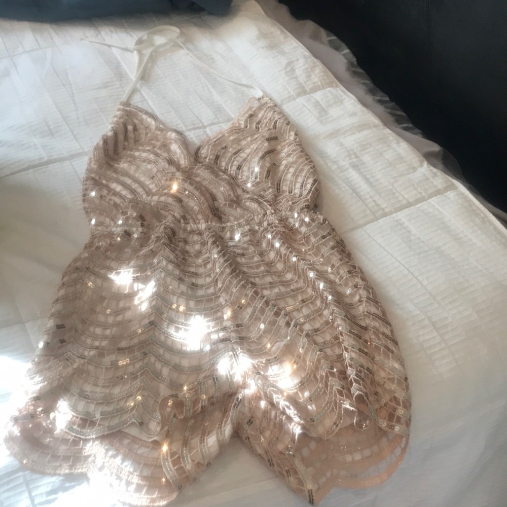 Gold sequined open back romper